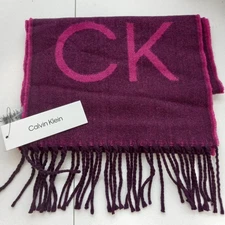 NWT! CALVIN KLEIN Women's Pink Burgundy Acrylic Scarf Casual Outdoor Logo