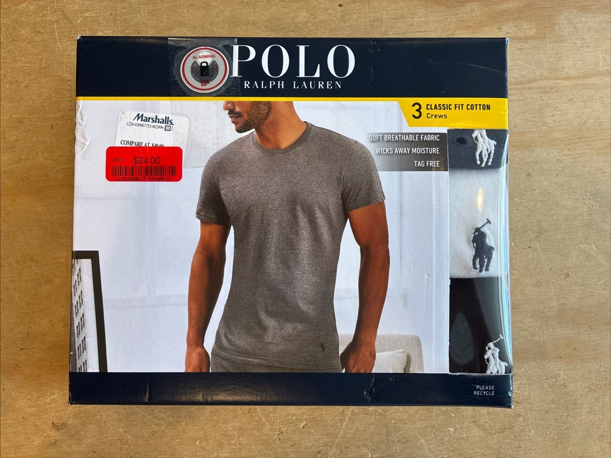 8330) Polo Ralph Lauren L89610 Mens White Black Blue 3-Pack Crewneck Size  Medium