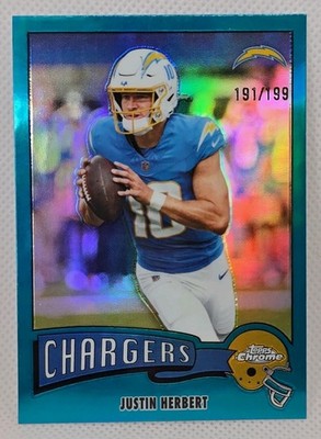 2025 Topps Chrome - 1975 Topps Justin Herbert #1975-18 Aqua Refractor /199