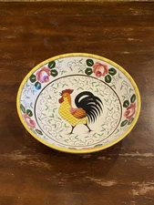 Ucagco Bowl 9in Early Provincial Rooster & Roses Japan 1950 Kitschy Farmhouse
