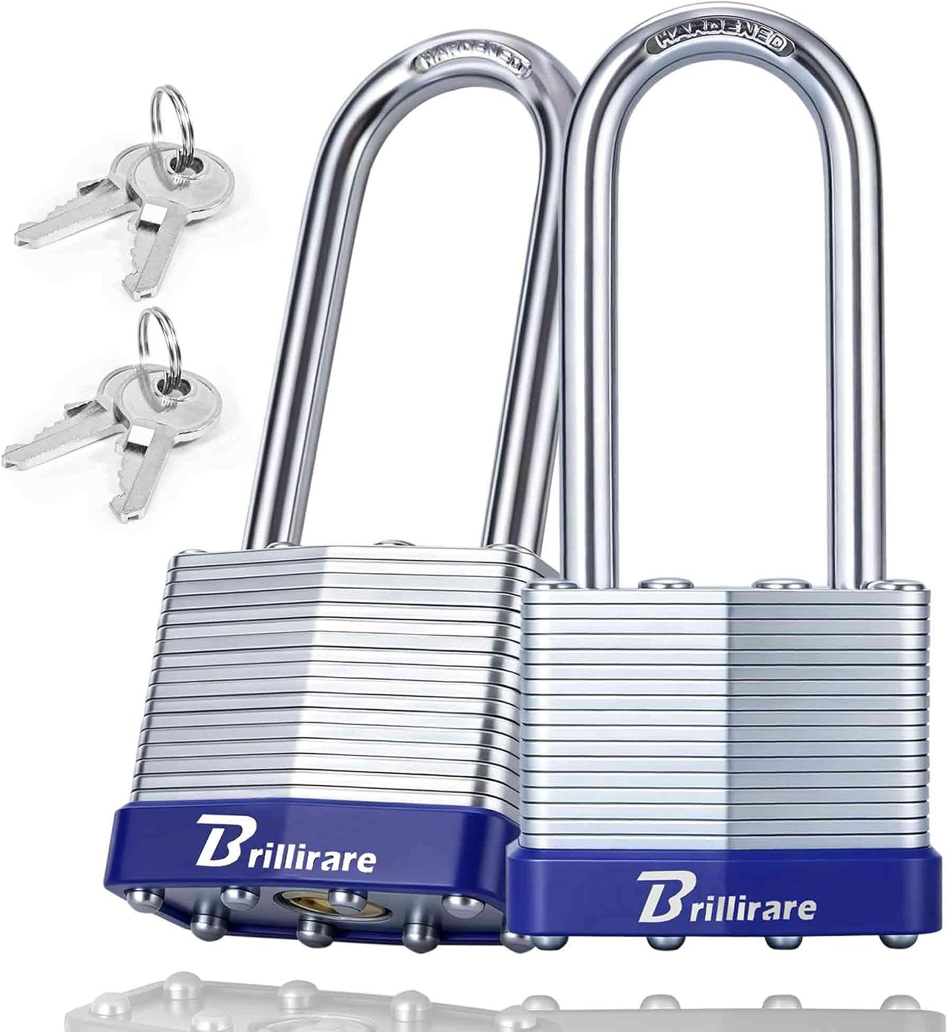 2 Pack Heavy Duty Padlock, Laminated Steel Keyed Lock with Extra Long 60MM 2-3/8