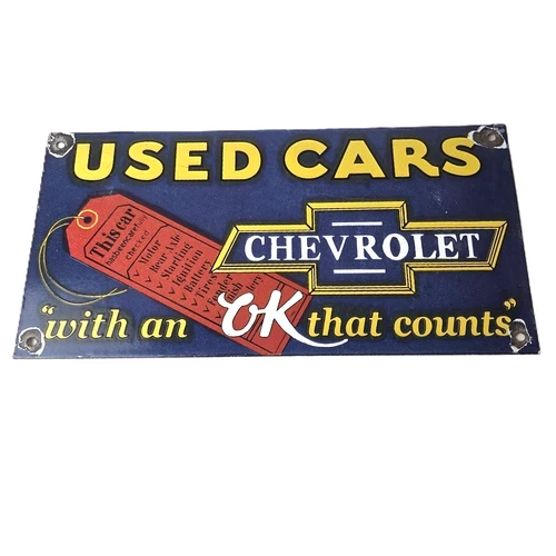 Vintage Chevrolet Sign - Used Cars Automobile Motors Gas Pump Porcelain Sign