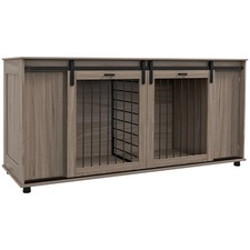 71" Dog Crate Furniture with Removable Divider, Storage, Walnut