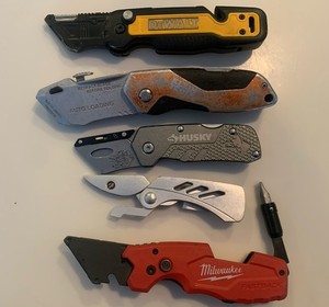 Lot Of 5 Utility Knives Milwaukee 48-22-1505 Klein Husky DeWalt Gerber (F35)