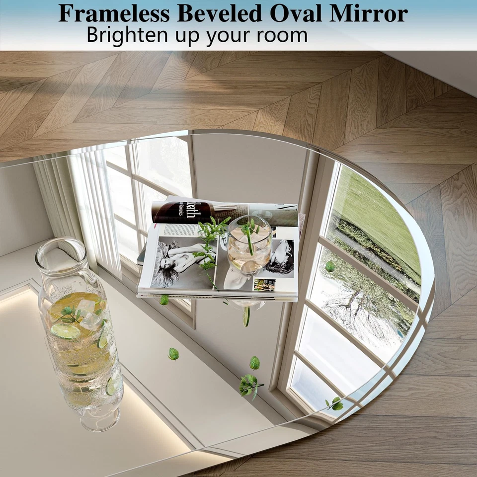 Frameless Oval Mirror, 48"x32" Beveled Large Oval Vanity Mirrors for Bathroom... - Image 3 of 4