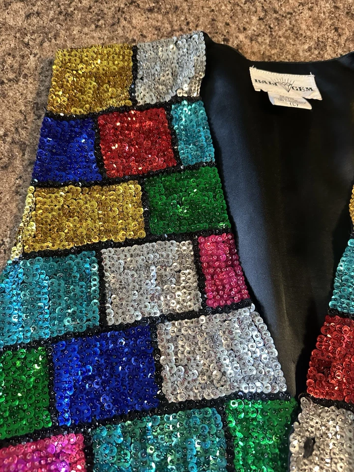 Vintage Women's Bali Gem Multi Color Sequin Vest Size L Foto 4 de 4