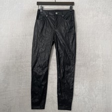 Express Womans Ankle Pants Solid Black 0 Faux Leather Polyester Zip Button