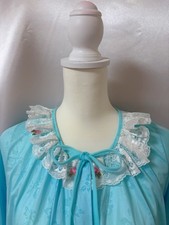 Vintage 60s 70s SATINAIRE by Corotex Blue Nylon Lace Robe Peignoir Lingerie