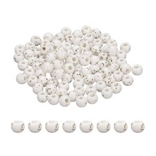 100Pcs, 6mm Round Ceramic Porcelain Beads Beige Spotted White