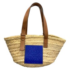LOEWE Basket - Beige Navy Brown Palm Leaf Cal...