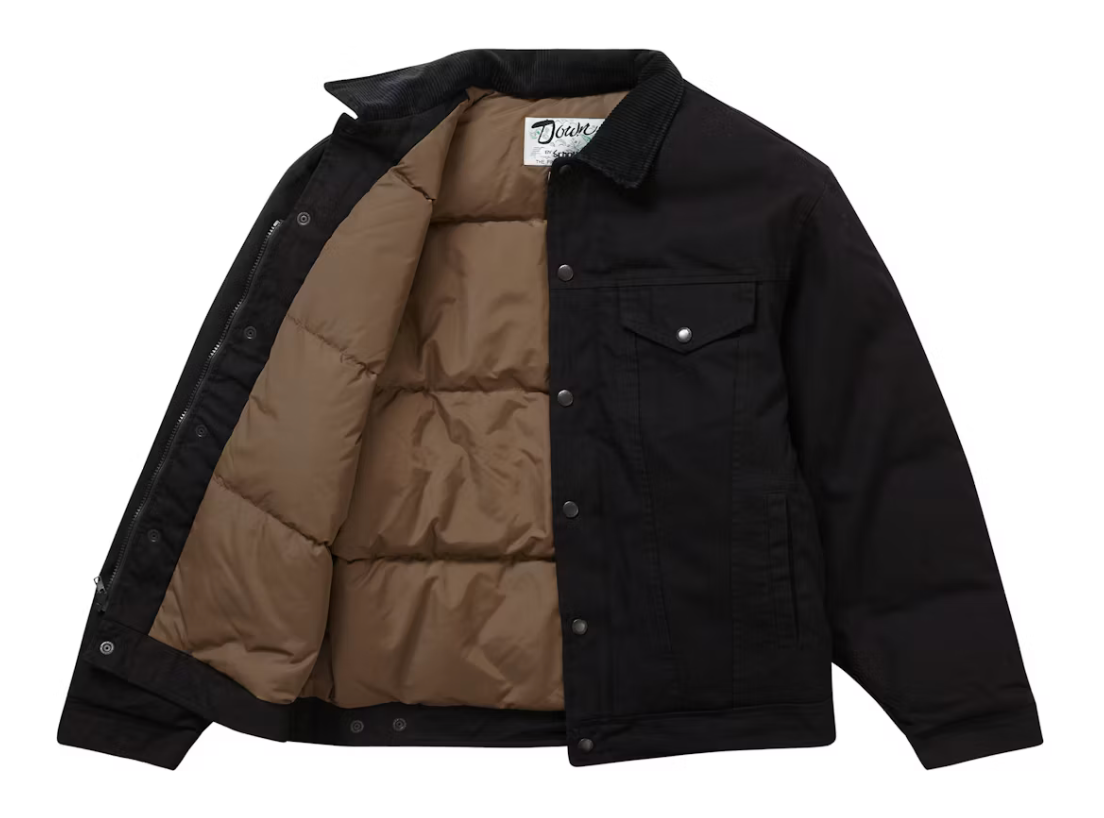 NEW Supreme Schott Canvas Down Trucker Jacket Size M Black NEW Supreme Schott Canvas Down Trucker Jacket Size M Black