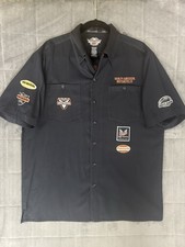 Men  s Harley Davidson Button Up Patches Shirt Size L Embroidered Work Biker 05
