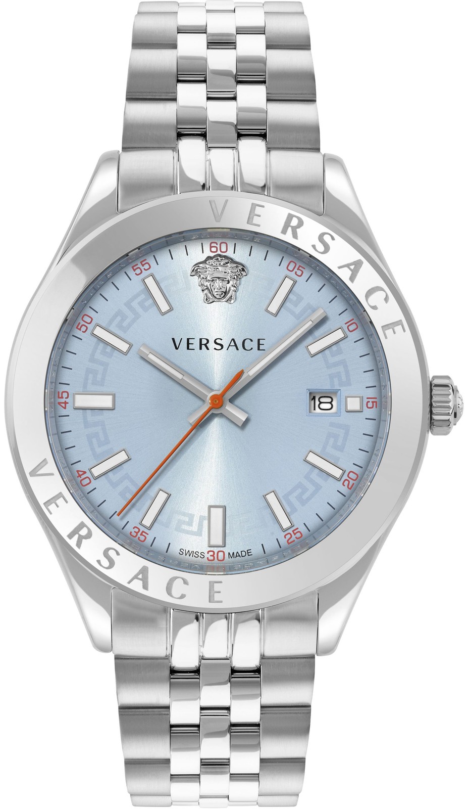 Versace VEVK01525 Hellenyium silver light blue Stainless Steel Men's Watch NEW
