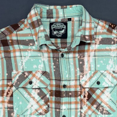 Angry Minnow Flannel Shirt L Bleached Green Plaid  I Made Bail 