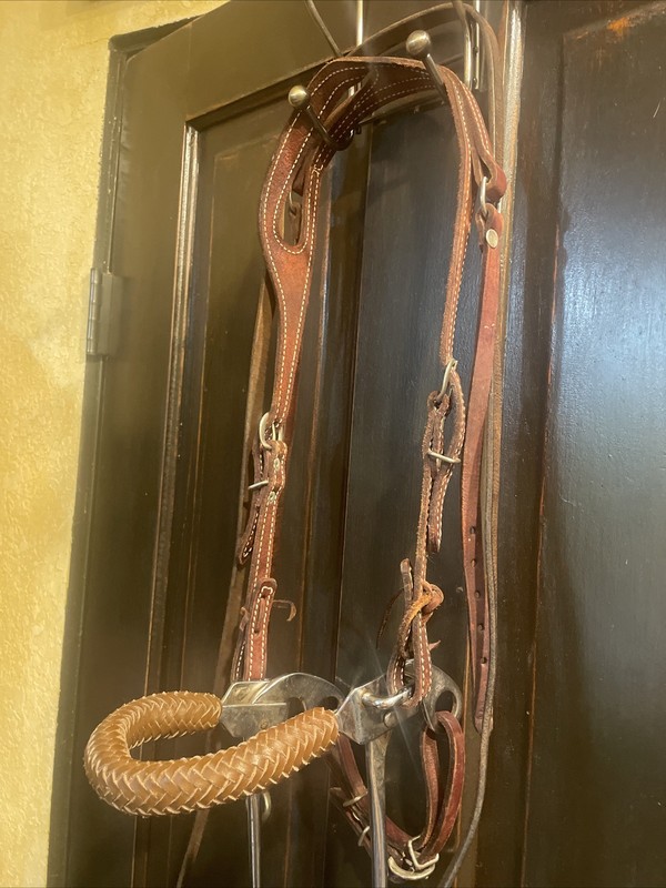 Complete Western Headstall Bridle Leather Hackamore Barrel Reins Horse Tack