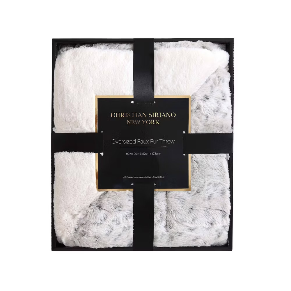 Gift Boxed Reversible Throw Snow Blanket Leopard Gray - Christian
