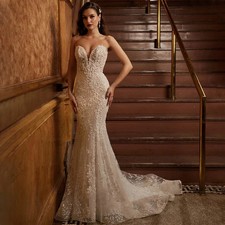 Mermaid Wedding Dresses Lace Appliques Strapless Spaghetti Straps Bridal Gown