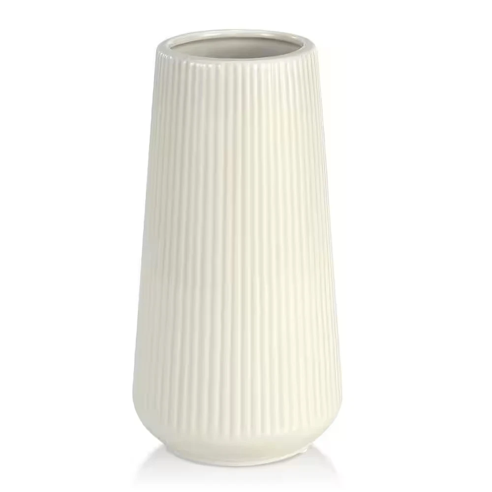 9.64 In. Beige round Ceramic Vase Cute Flower Decorative Vase for Pampas Grass H