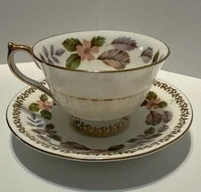 Anysley April Rose Gold Trim Floral Tea Cup And Saucer Fine English Bone China!