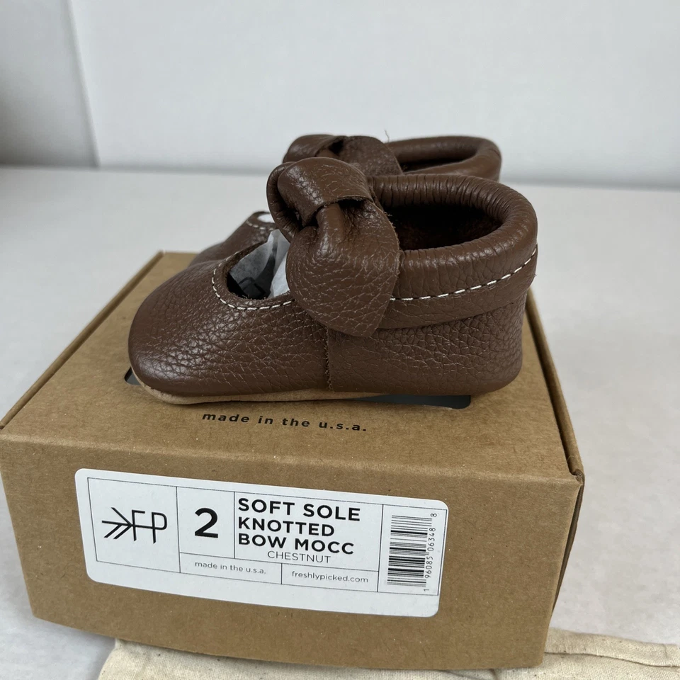 Mocasín con lazo anudado de cuero para bebé recién elegido tostado castaño brillante talla 2 Foto 3 de 4