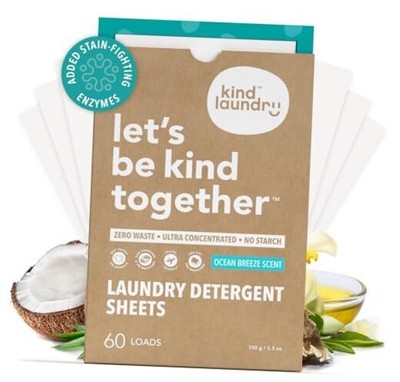  Detergent Sheets with Powerful Stain 60 Count (Pack of 1) Ocean Breeze