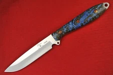Busse Custom Medium Elmax Steak Knife .09" Satin Elmax, Double Dyed Curly Oak