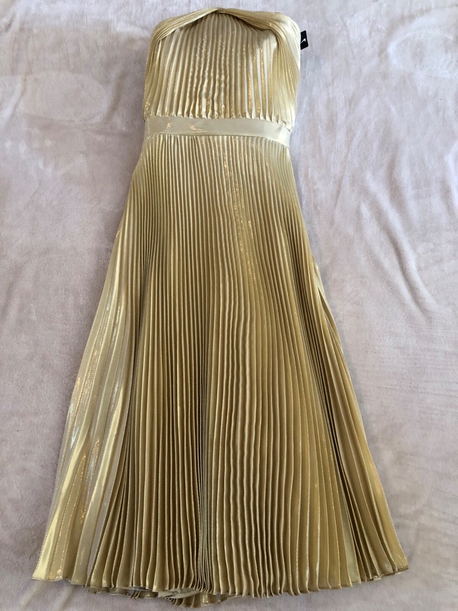 Carmen Marc Valvo 8 knee length gold strapless corseted Signature pleat NWT  | eBay