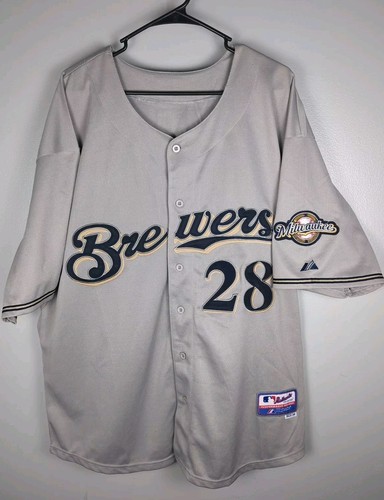 Milwaukee Brewers Jersey #28 Prince Fielder Size 54 Road Gray Majestic Authentic