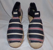 TORY BURCH NavyBlue/Red/White Stripe CATALINA Espadrille Wedge Sandals Sz 7M