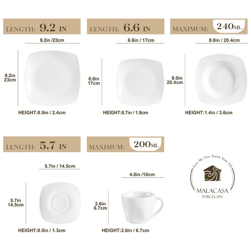 MALACASA Julia Porcelan Dinnerware Set Kitchen Dishware Serving Plate Gray White - Picture 2 of 41