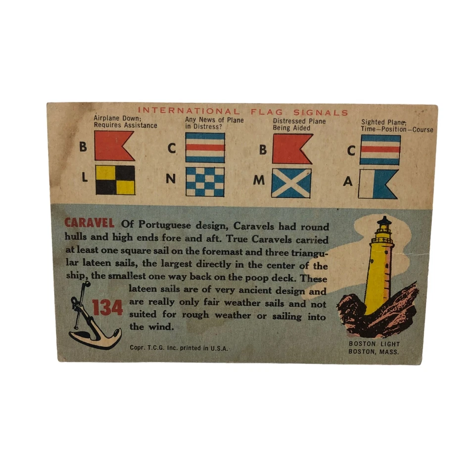 VTG 1955 Topps Rails and Sails # 134 Caravel 16th Century Light Vessel - Image 4 of 4