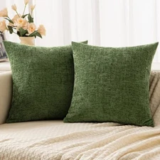 Pack of 2 Moss Green Pillow Covers 16x16 Inch Soft Chenille Couch Throw Pillo...