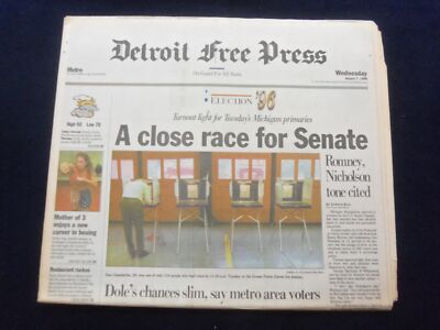 1996 AUGUST 7 DETROIT FREE PRESS NEWSPAPER - A CLOSE RACE FOR SENATE - NP 7273