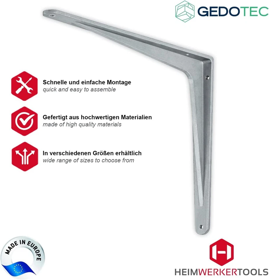 6X Supporto Per Mensola Pesante Supporto Mensola Supporto Angolare Da Parete ALU - Immagine 3 di 4