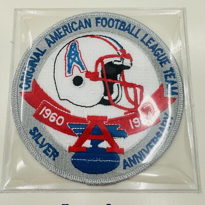 HOUSTON OILERS ~ 25TH ANNIVERSARY NFL TEAM PATCH CARD WILLABEE & WARD WORN 1984