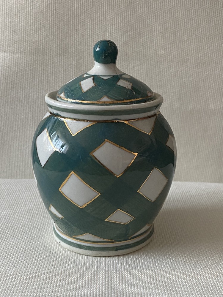 Turquoise and gold small ceramic ginger jar with lid