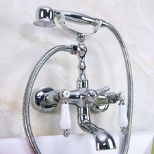 Telephone Chrome Clawfoot Bath Tub Faucet W/ Hand Shower Wall Mount Dual Handles