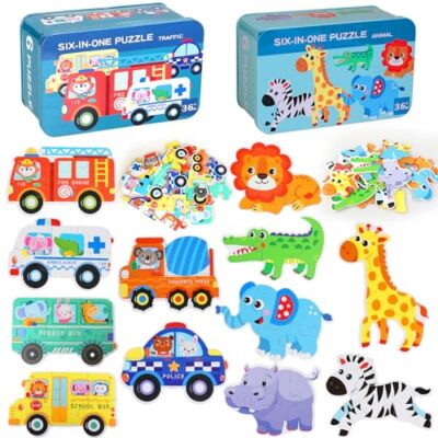 SAMISO 12 Pezzi Puzzle in Legno,Giochi Bambini Anni,Puzzle