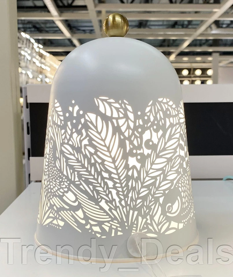 Lámpara de Mesa LED Decorativa Ikea SOLSKUR Blanco/Latón Encaje 7" x 6" + Bombilla - NUEVA Foto 2 de 4