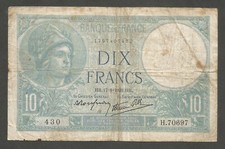 France 10 Francs 17.8.1939; VG; P-84; BNB-B953f; Minerva  Caissier General 