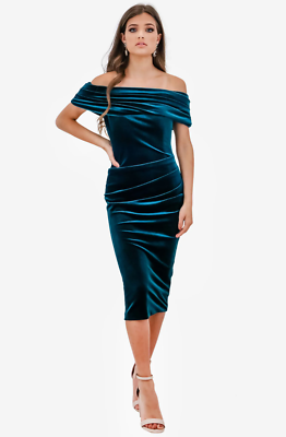 bardot velvet midi dress Compliment | Brown Velvet Bardot Midi Dress