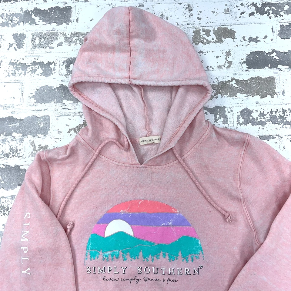 Simply Southern Hoodie Women Medium Pink Sweatshirt Sweater Sun Rise Ladies * - Image 3 of 4
