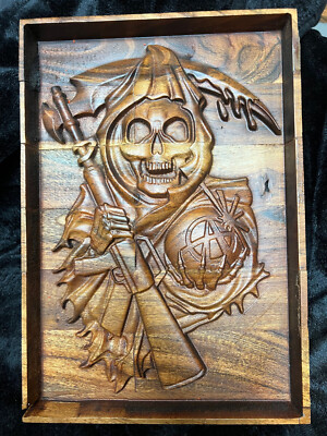 Sons of Anarchy style Reaper 3d walnut wood CNC carving jax