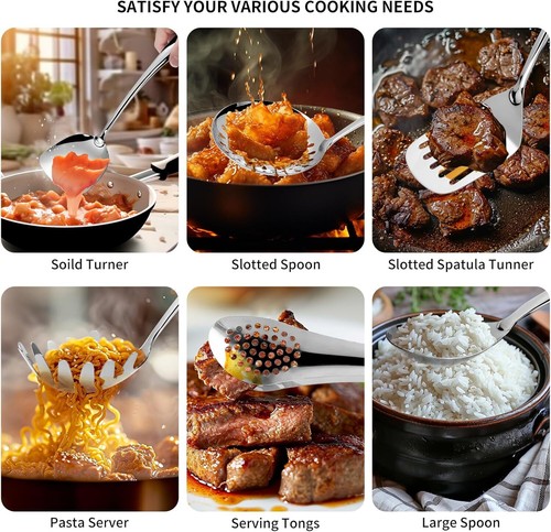 304 Stainlss Steel Kitchen Utensils Set,11 Pcs Long Metal Cooking Utensil Gadget - Picture 3 of 6