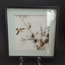 Bird Diorama Shadow Box 3D Framed Picture Decor Flower Floral 12" X 12"