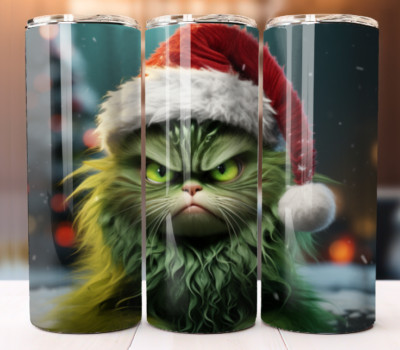 Christmas Green Grumpy Cat  Tumbler 20oz Cup Mug Stainless