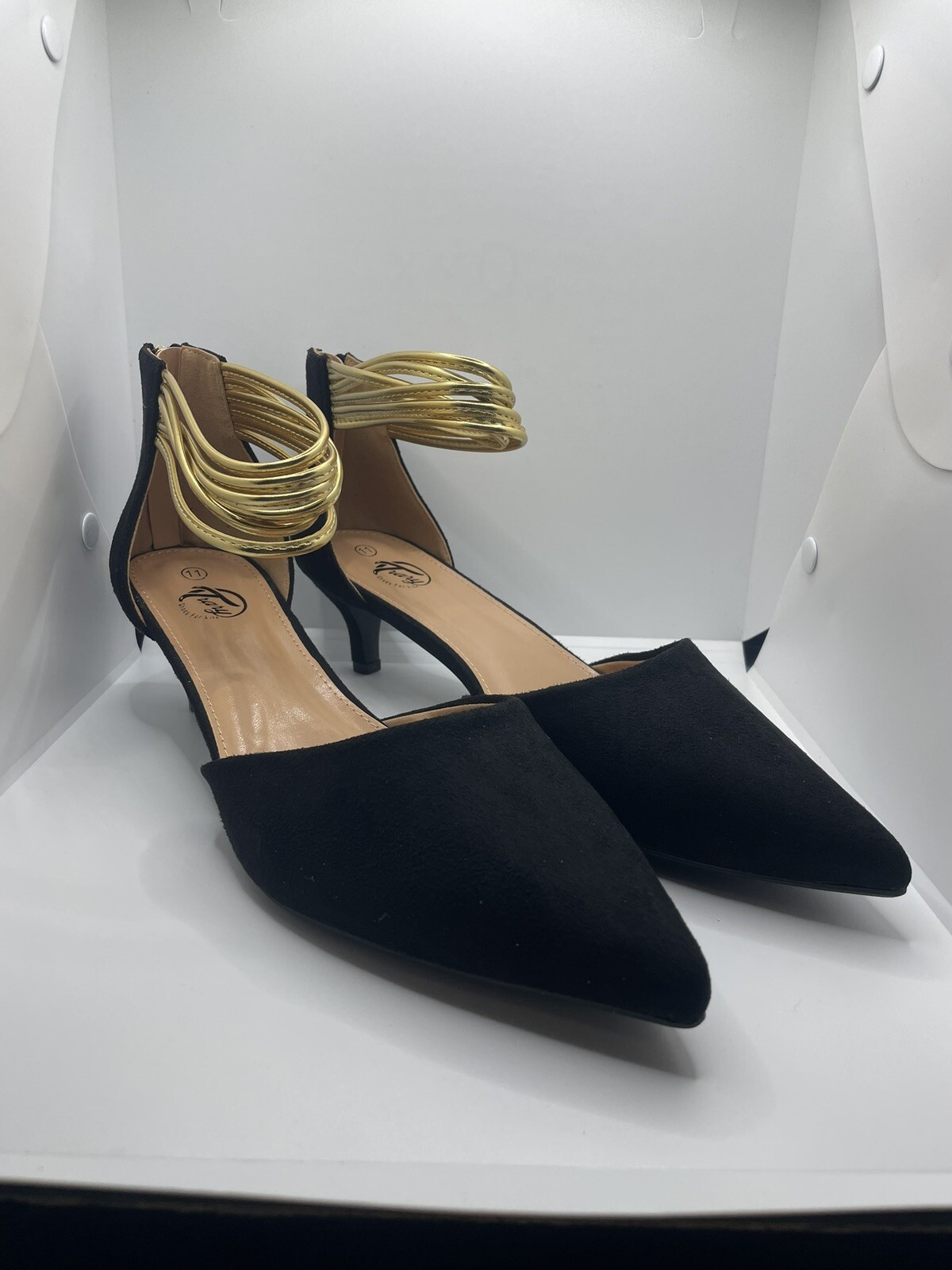 Ankle Strap Womens Black Flats Size 11 BURUDANI Flapointed Women's