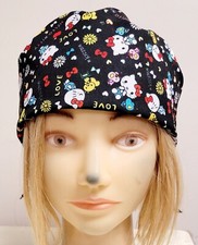 HELLO KITTY LOVE BLACK MEDICAL NURSE SCRUB CAP 2 SIZE SELECTION 