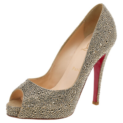 Christian Louboutin Gold Crystal Embellished Suede Christian Louboutin Gold Crystal Embellished Suede