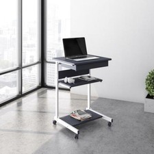 Techni Mobili Rolling Laptop Cart w/Single Drawer and Two Shelves,Graphite